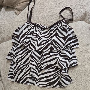 Chocolate Zebra Print Ruffle Layered Bathing Suit Top
